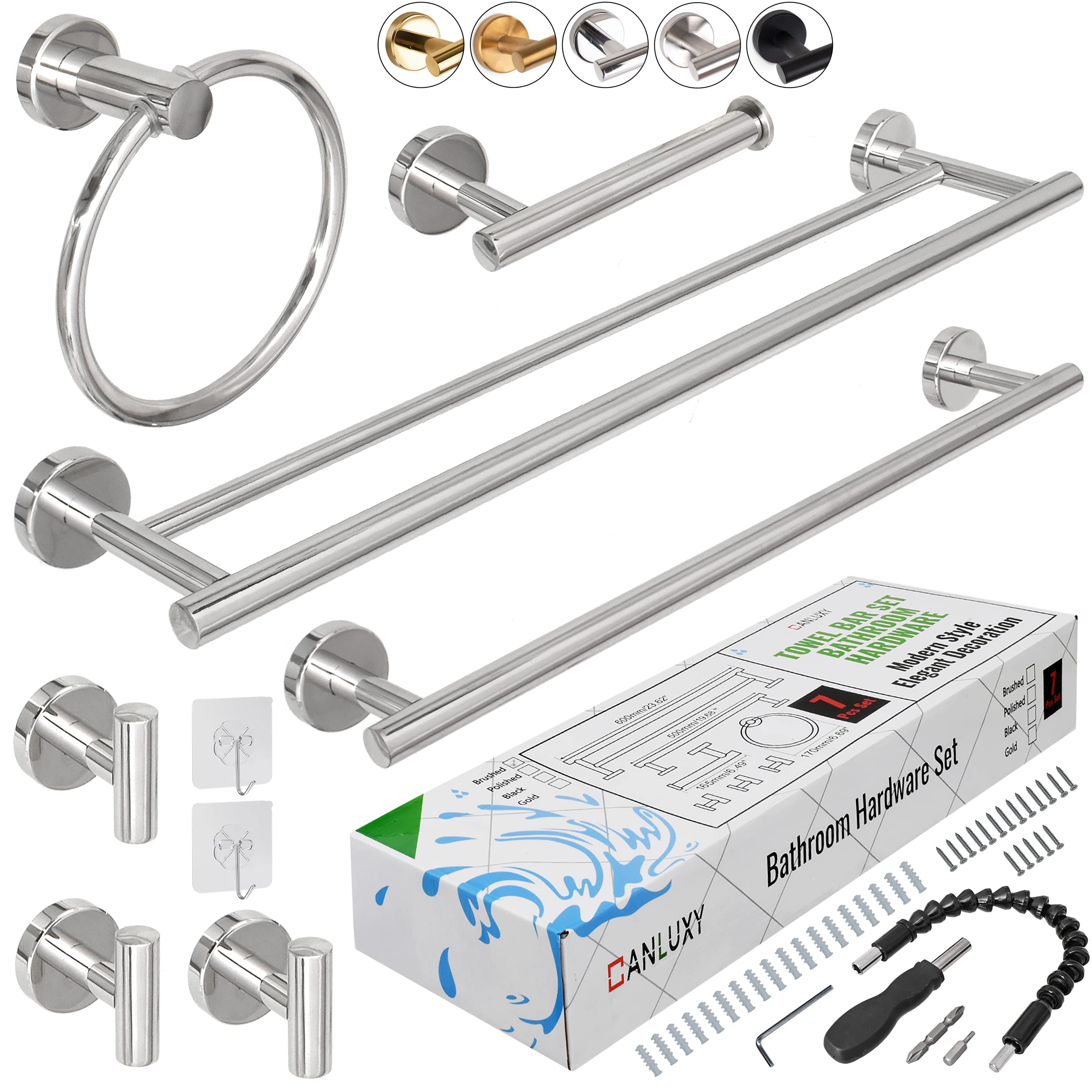 7-Piece Bathroom Hardware Set - Wall Mounted Towel Bar & Rack Set with Polished Finish | Bathroom Accessories for Modern Home Decor & Spa-Like Experience