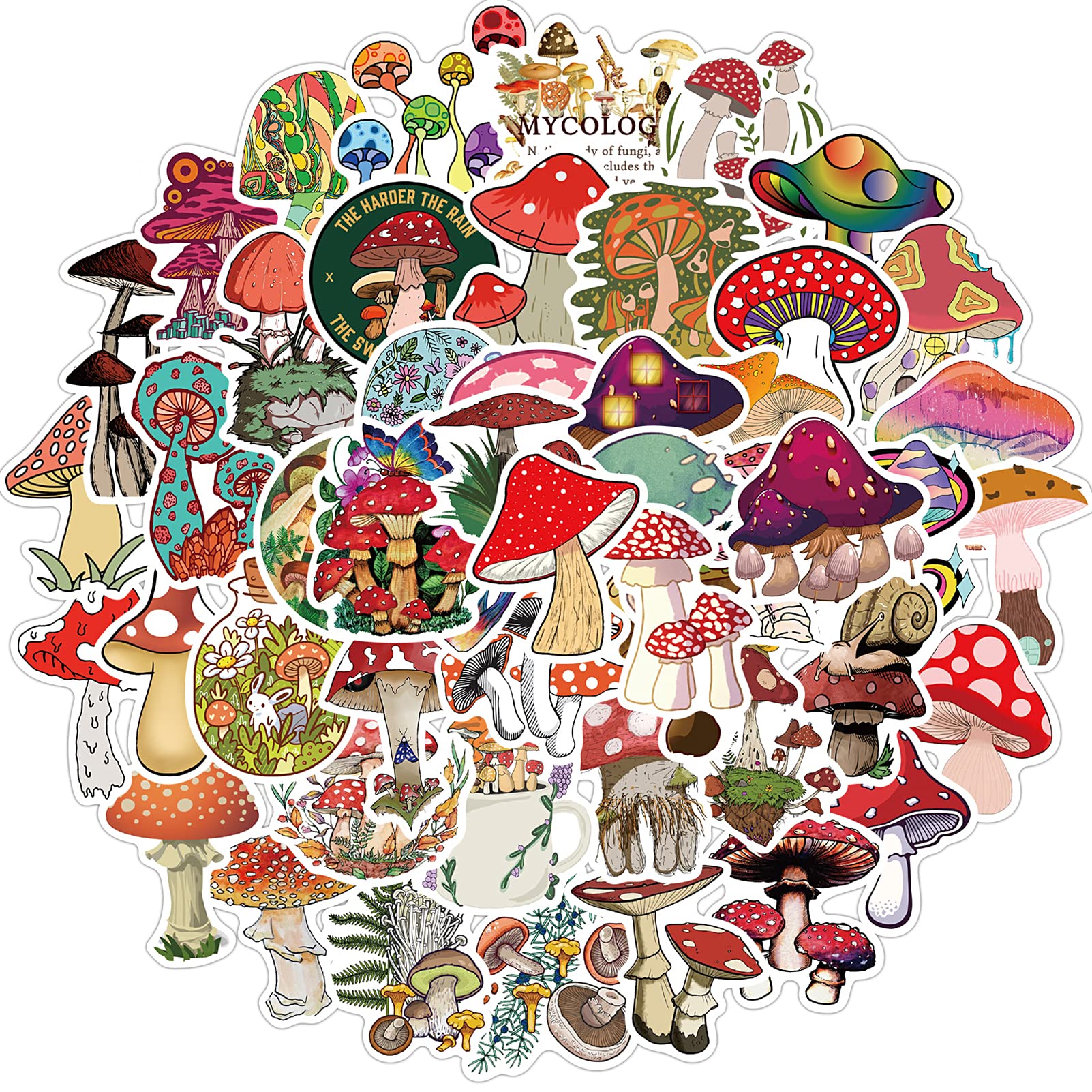 50PCS Aesthetic Vinyl Stickers Pack - Waterproof, Cute & Funny Decals for Laptop, Water Bottle, Phone, Skateboard - Perfect for Teens, Kids, Boys & Adults (Mushroom Design) - Great for DIY Crafts, School Supplies, Journaling & Gift Giving