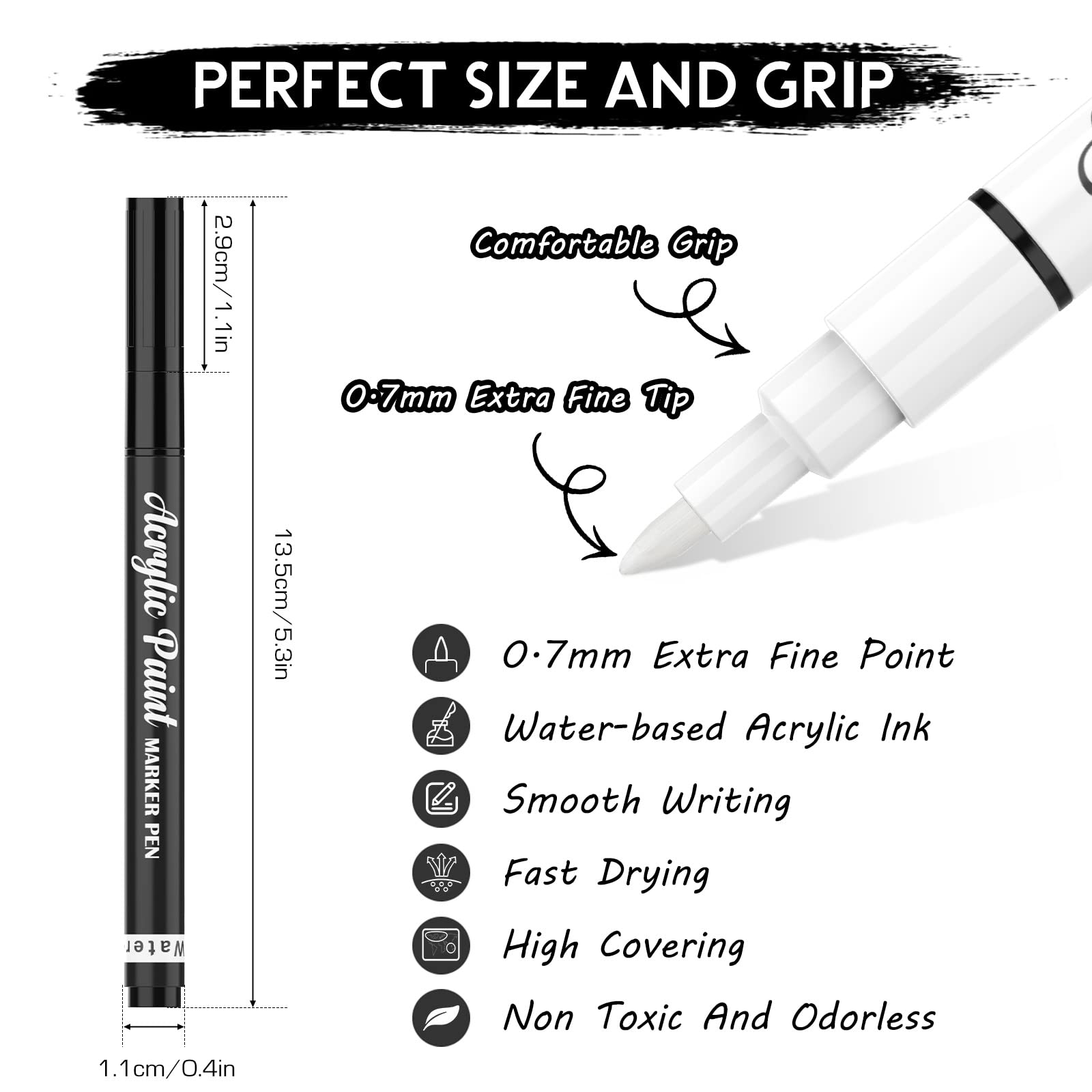 8 Pack 0.7mm White Paint Pens - Acrylic Markers Set (6 White & 2 Black) for Rock Painting, Wood, Canvas, Glass, Ceramic & Paper Art - Extra Fine Tip with Opaque Ink - Perfect for DIY Crafts, Home Decor & Graffiti Projects