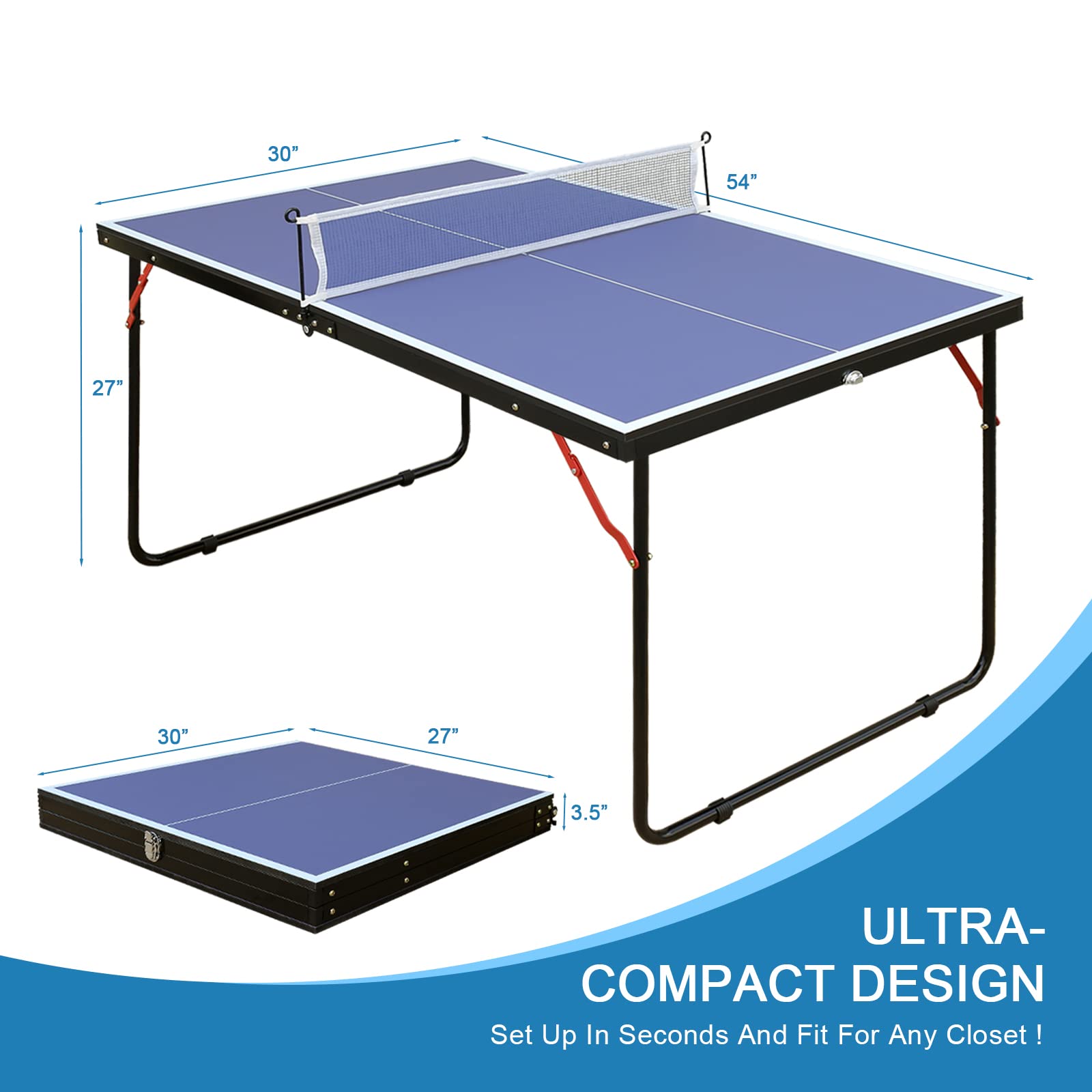 Portable Folding Ping Pong Table - Mini Indoor/Outdoor Table Tennis Set with 2 Paddles, 3 Balls & Net - Perfect for Home, Office, Backyard & Party Games