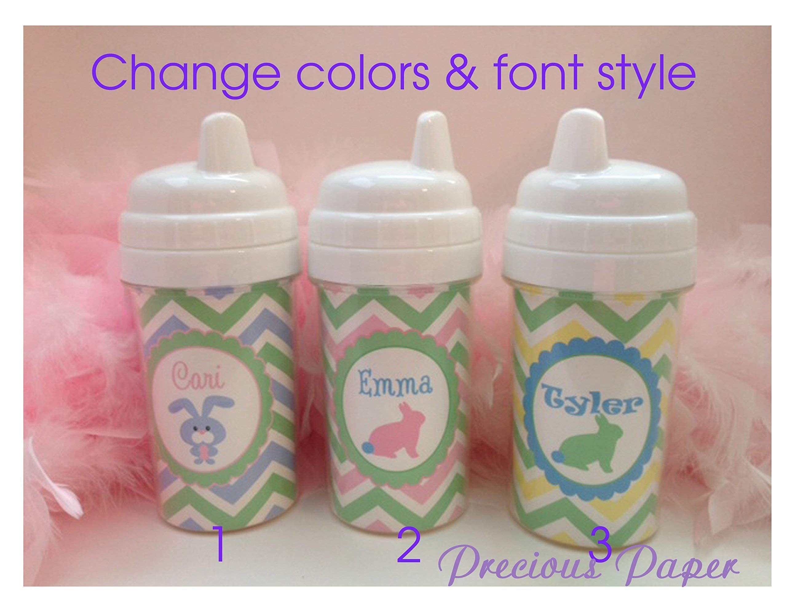 Personalized Easter Sippy Cups for Kids - Bunny Themed Easter Basket Stuffers - BPA-Free Plastic Toddler Drinking Cups for Easter Celebrations, Parties & Gift Giving