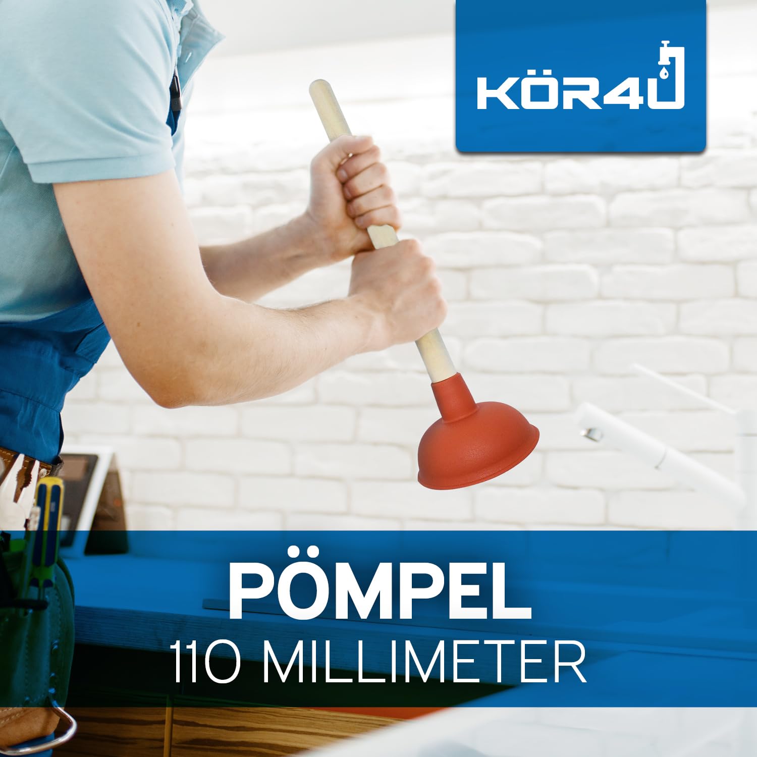 Kör4u High Power Plunger 110mm - Strong Suction for Clogged Toilets, Sinks, Bathtubs & Showers - Ideal for Bathroom, Kitchen & Household Drain Cleaning
