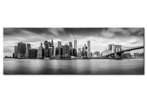 Artgeist Acoustic Canvas Wall Art Print - New York Skyline Panorama Night View 53x18 inches - Soundproofing Picture with Acoustic Foam for Home Theater, Office & Studio Decoration - Room Acoustics Artwork (d-B-0154-b-a)