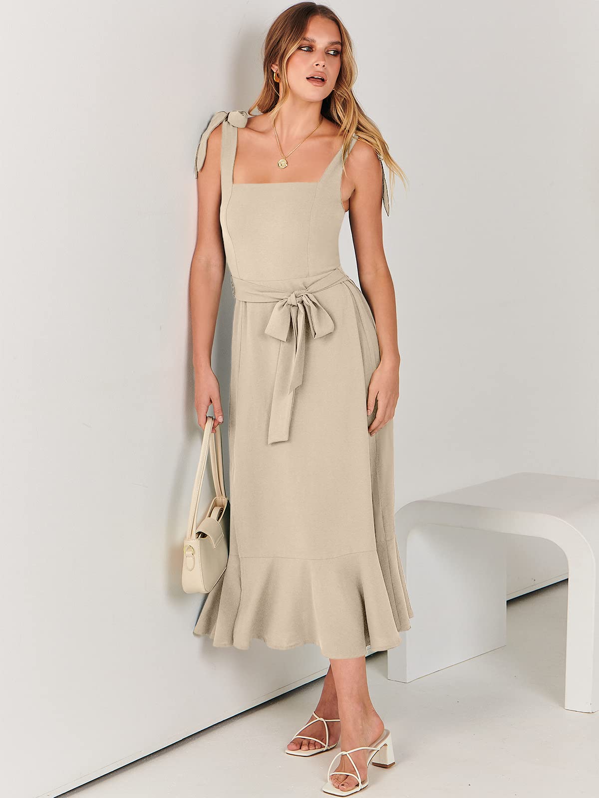 ANRABESS Women's Square Neck Ruffle Split Midi Dress - Elegant Formal Wedding Guest, Cocktail, Bridesmaid, Graduation Party Dress | Perfect for Evening Events, Special Occasions & Photo Shoots