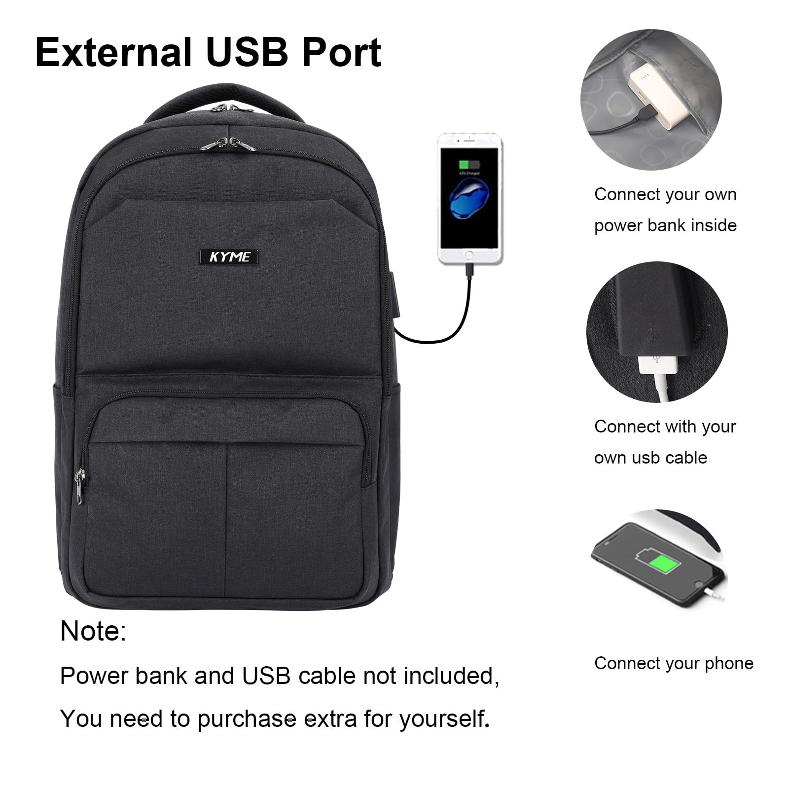 KYME Work Backpack for Men - 17 Inch Large Laptop Backpack with Water Resistant Design, Durable College Book Bag for Travel & Business (Black) - Perfect for Commuting, School & Office Use