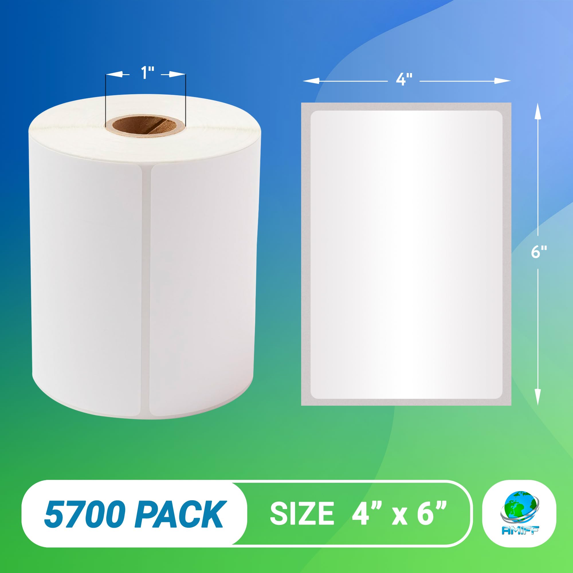 AMZ White Direct Thermal Label Paper, 4 x 6 Inches - 5700 Pack 1 Inch Core Thermal Shipping Labels Rolls - Self-Adhesive Thermal Paper Labels for Shipping, Barcoding & Inventory - Perfect for Ecommerce, Logistics & Warehouse Management