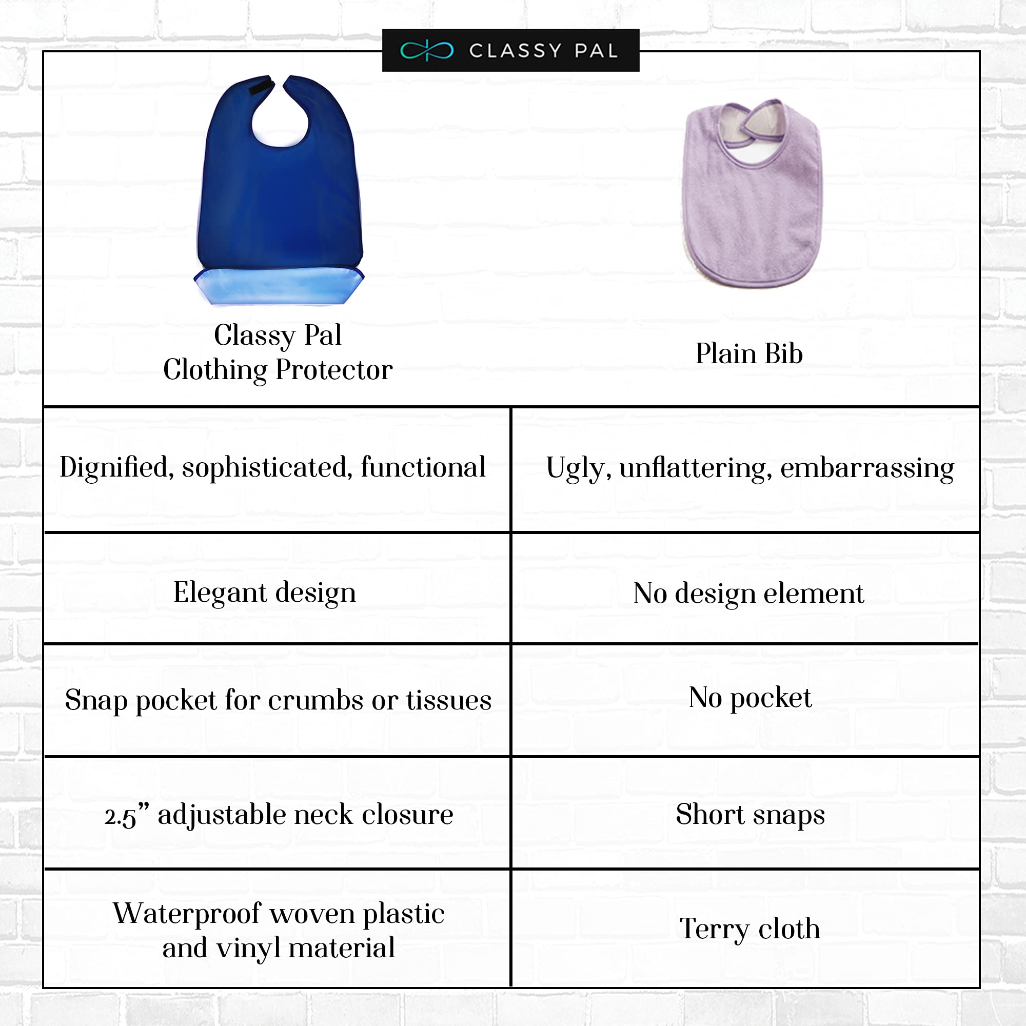 Waterproof Reusable Adult Bibs for Women & Men - Washable Crumb Catcher Eating Bibs for Seniors & Adults (3 Pack, Blue) - Perfect for Dining, Mealtime & Elderly Care