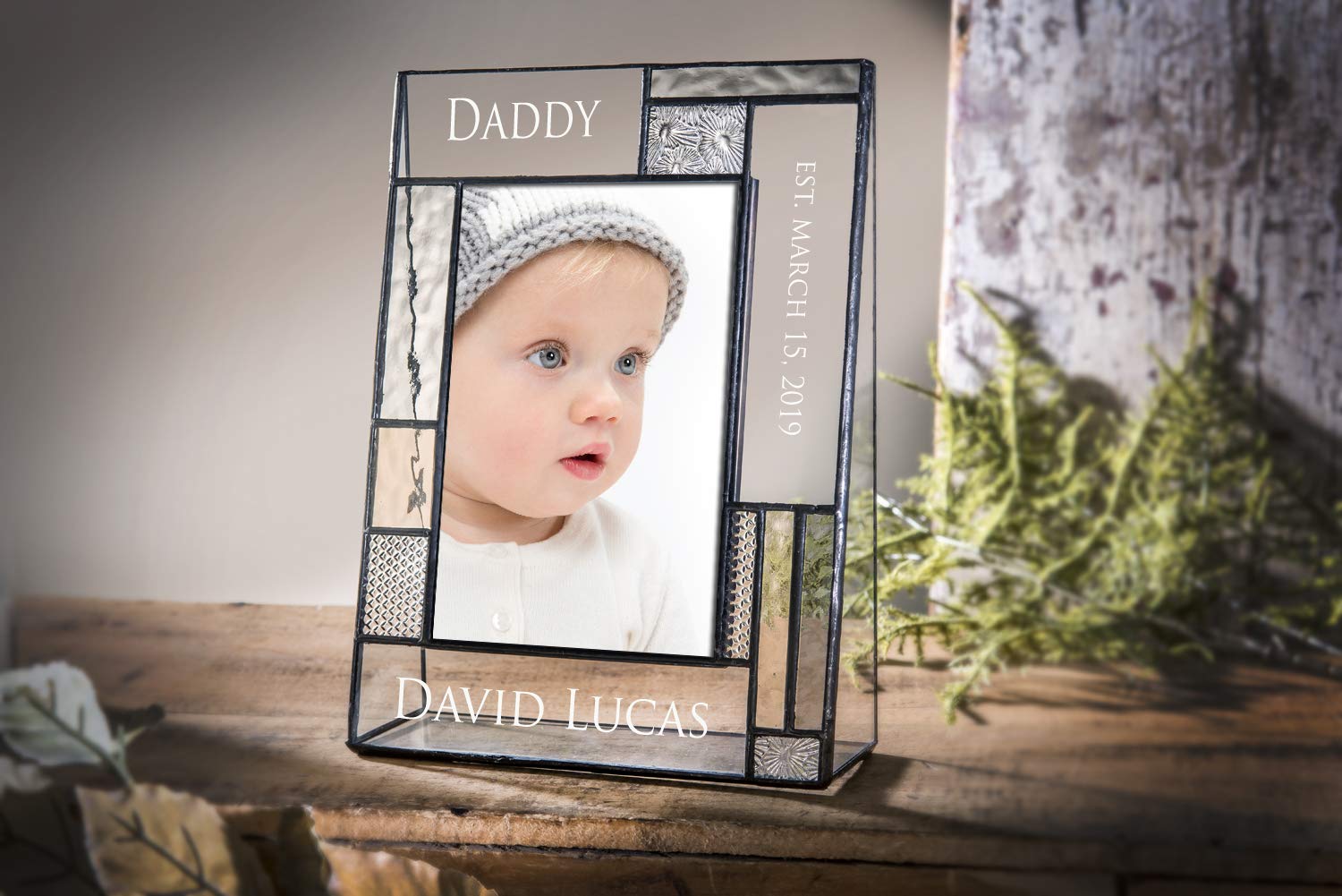 Personalized Dad Picture Frame - 4x6 Engraved Stained Glass Gift for Father's Day, Birthday & Home Decor