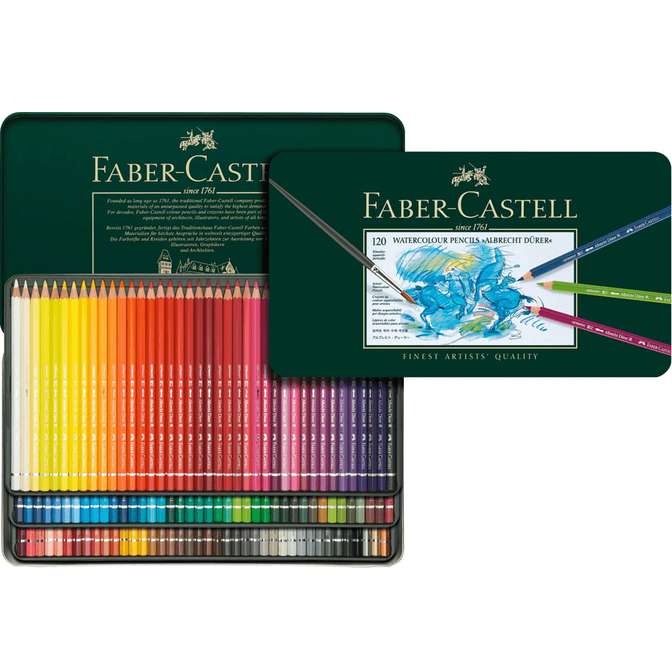 Faber-Castell Albrecht Durer Watercolor Pencils Set of 120 - Premium Artist Grade Colored Pencils in Metal Tin for Professional Drawing, Sketching & Watercolor Painting