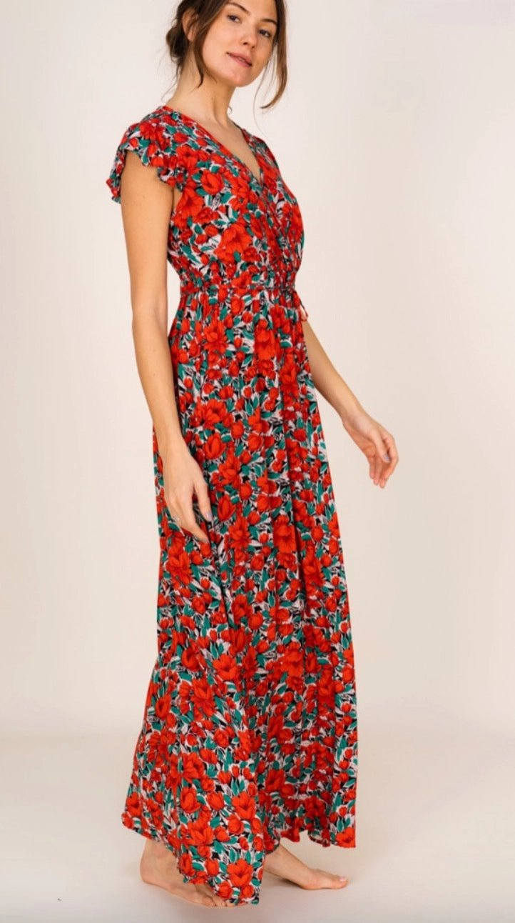 Elegant Andrea Long Floral Red Robe - Soft, Feminine & Breathable for Women | Perfect for Spa, Lounging & Relaxation at Home