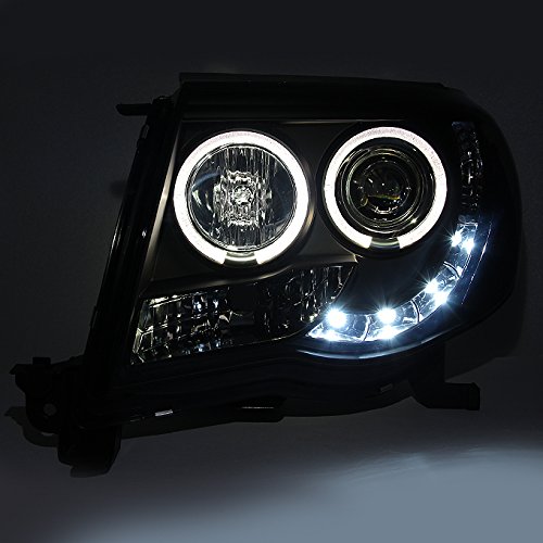 AKKON Black LED Halo Projector Headlights & LED Tube Tail Lights for 2005-2011 Toyota Tacoma Runner - Upgrade Your Night Driving Safety & Style