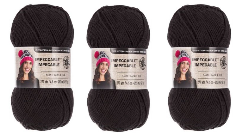 Loops & Threads Impeccable Yarn - 4.5oz Black (3-Pack) | Soft Worsted Weight Yarn for Knitting & Crocheting | Perfect for Scarves, Blankets & DIY Crafts