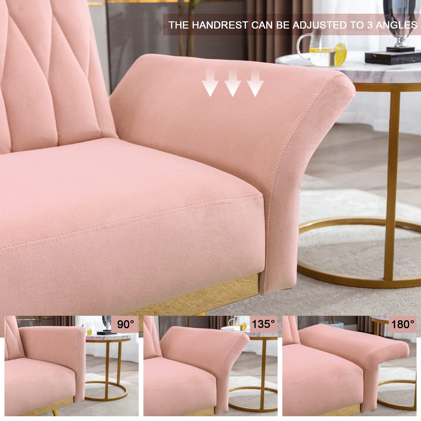 Velvet Tufted Lounge Chair with Ottoman - Adjustable Armrests for Living Room, Bedroom & Office (Pink)