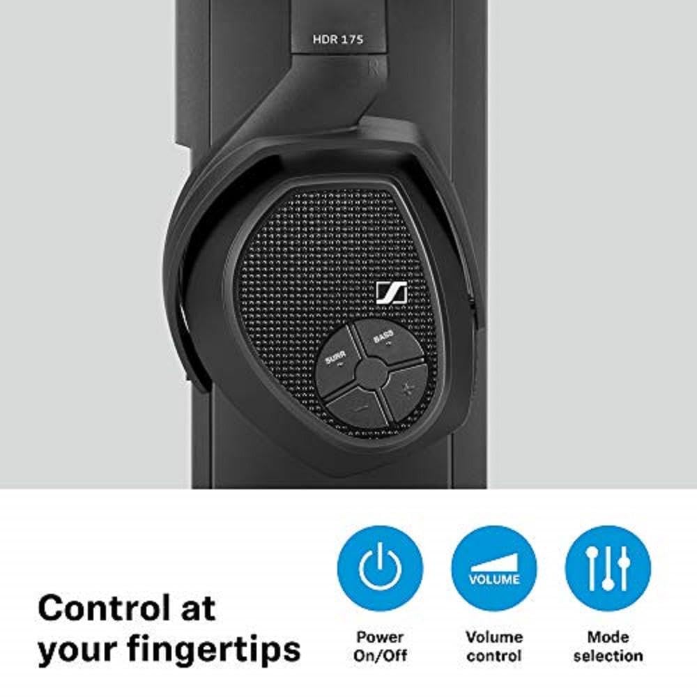 Sennheiser RS 175 Digital Wireless Over-Ear Headphones with Bass Boost & Surround Sound - Premium Noise Cancelling Headset for Home Theater, TV Entertainment & Gaming (Black) - Perfect for Movie Nights, Music Listening & Immersive Gaming Experience