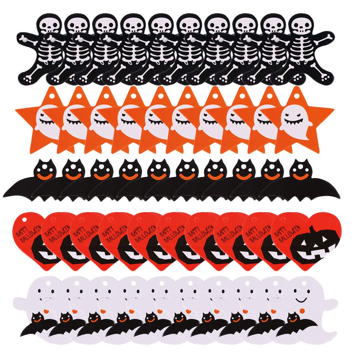 BESTOYARD 50pcs Halloween Gift Tags - Skeleton Pumpkin Bat for Party Favors & Gift Wrapping