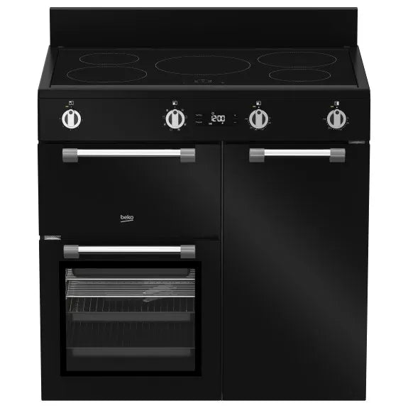 Beko 90cm Black Induction Range Cooker with 4 Burners - BRC916IMB - Perfect for Modern Kitchens & Professional Cooking