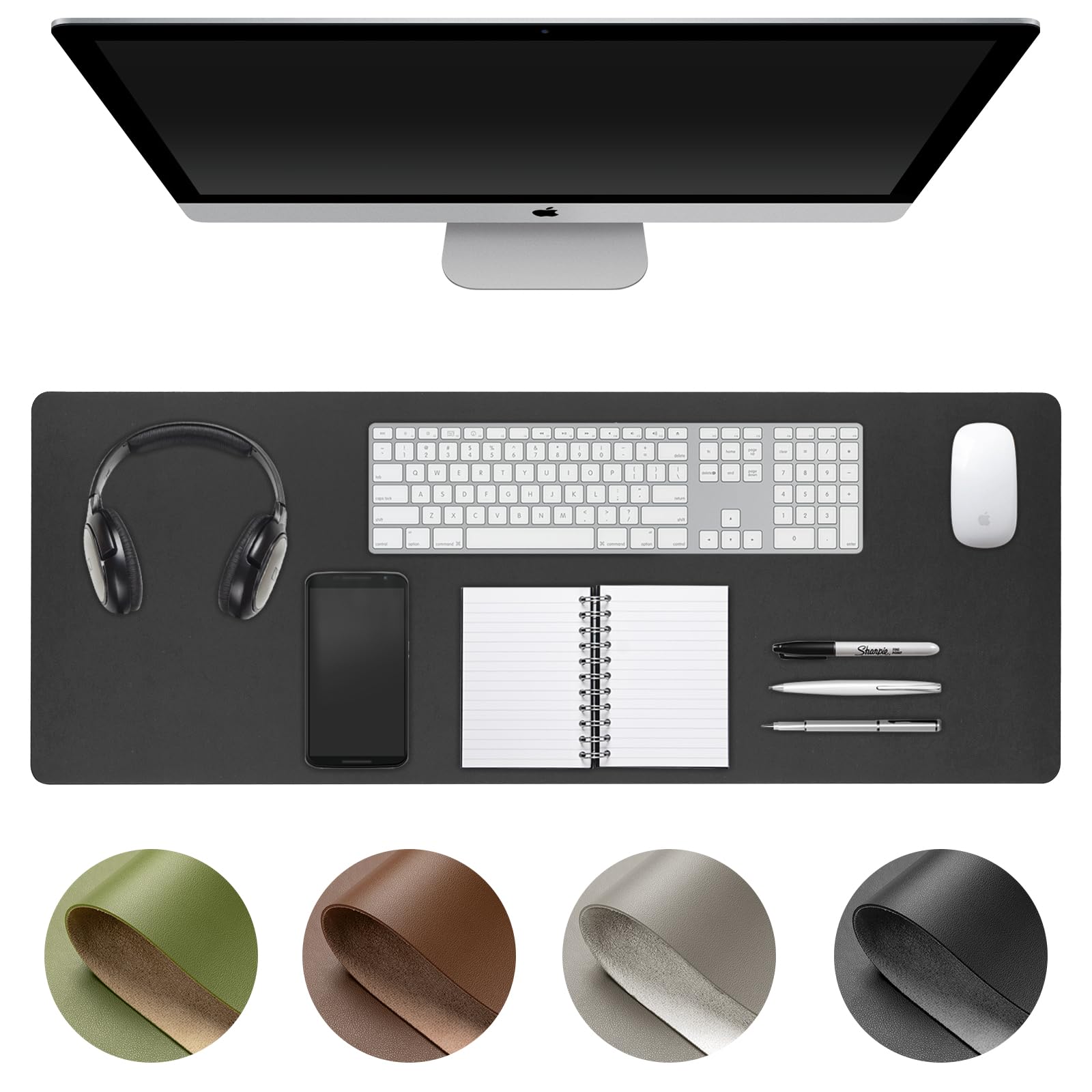 Premium PU Leather Desk Blotter - Non-Slip Keyboard & Mouse Pad Protector (31.5