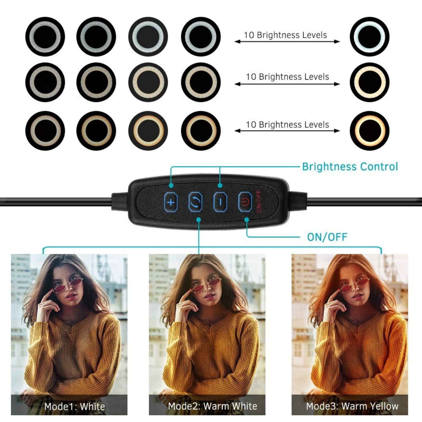6 Inch Dimmable LED Ring Light with Mini Tripod - 3200K to 5500K Adjustable Color Temperature, Black - Perfect for Makeup, Live Streaming, YouTube Videos & Photography