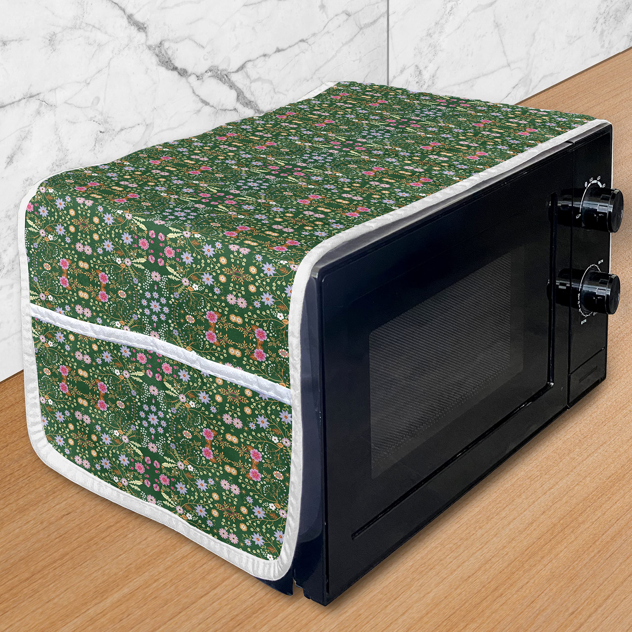 Ambesonne Floral Microwave Oven Cover - Waterproof Kitchen Organizer with Pockets, 36
