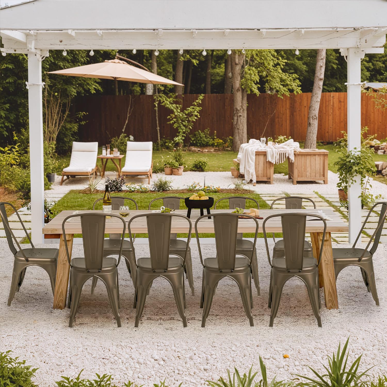 Furmax 4-Pack Stackable Metal Dining Chairs - Indoor & Outdoor Use, Classic Trattoria Style Bistro Cafe Chairs, Gunmetal Finish - Perfect for Restaurants, Patios, Kitchens & Small Spaces