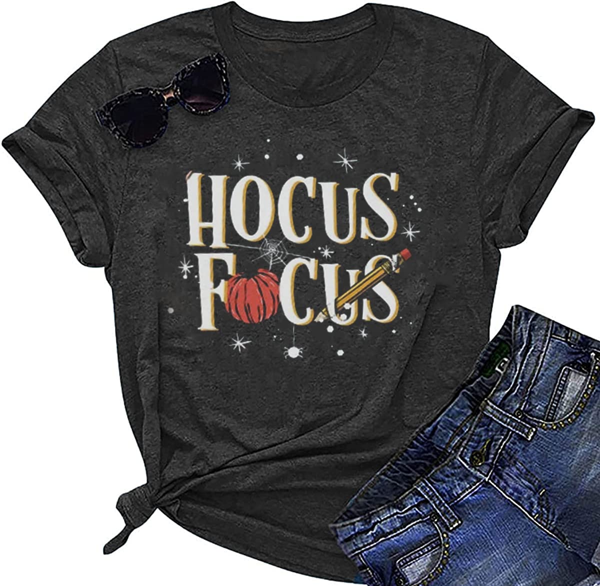 Halloween Teacher Shirts for Women - Cute Pumpkin Fall Season Short Sleeve T-Shirts | Perfect Teacher Appreciation Gift & Back to School Outfit