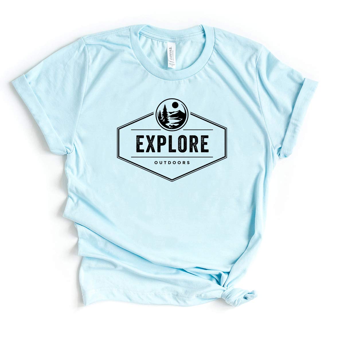 Simply Sage Market Explore - Camping Short Sleeve Graphic Tee for Men & Women - Black Ink Design - Comfortable Outdoor Adventure Shirt for Hiking, Travel & Summer Activities