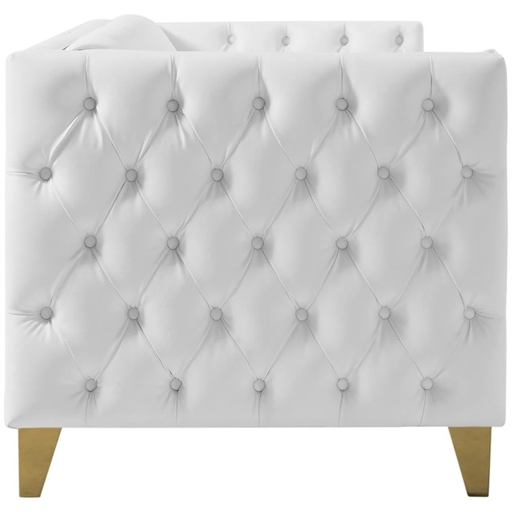 Trent Home Modern White Faux Leather & Iron Loveseat - Perfect for Living Room, Office or Small Space Decor
