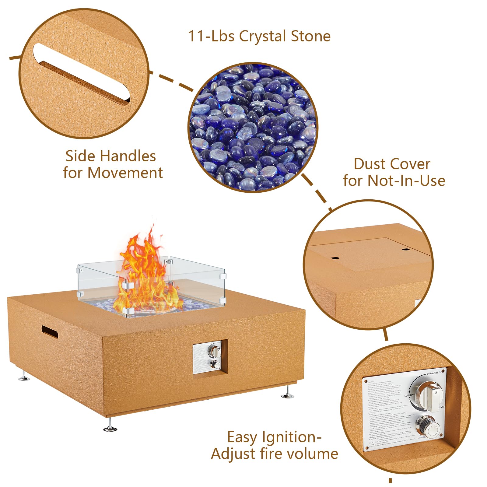 GARVEE 36-Inch 50,000 BTU Propane Fire Pit Table with 13-Inch Ice Bucket & Wind Guard - CSA Certified Outdoor Fire Pit with Fire Glass Beads for Patio, Backyard, Garden - Perfect for Outdoor Gatherings & Relaxation