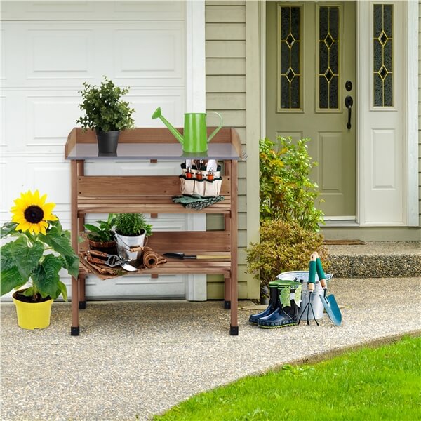 Yaheetech Heavy Duty Outdoor Garden Potting Bench with Storage Shelf - Sturdy Work Table for Planting, Potting & Gardening - Perfect for Backyard, Greenhouse & Shed Organization