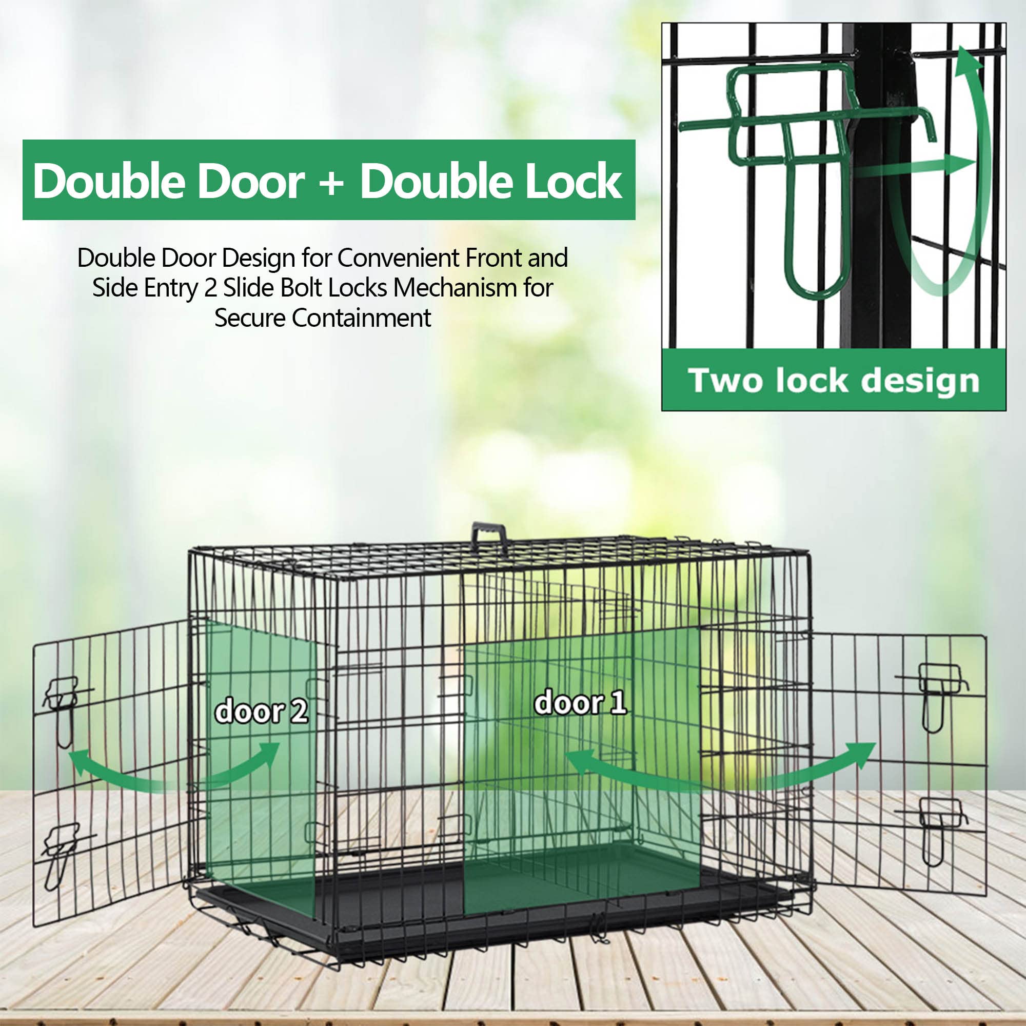 36'' Foldable Metal Wire Dog Crate with Double Door & Double Lock - Portable Collapsible Dog Cage with Leak-Proof Pan, Divider & Handle - Indoor Kennel for Medium Dogs - Perfect for Home, Travel & Training Use