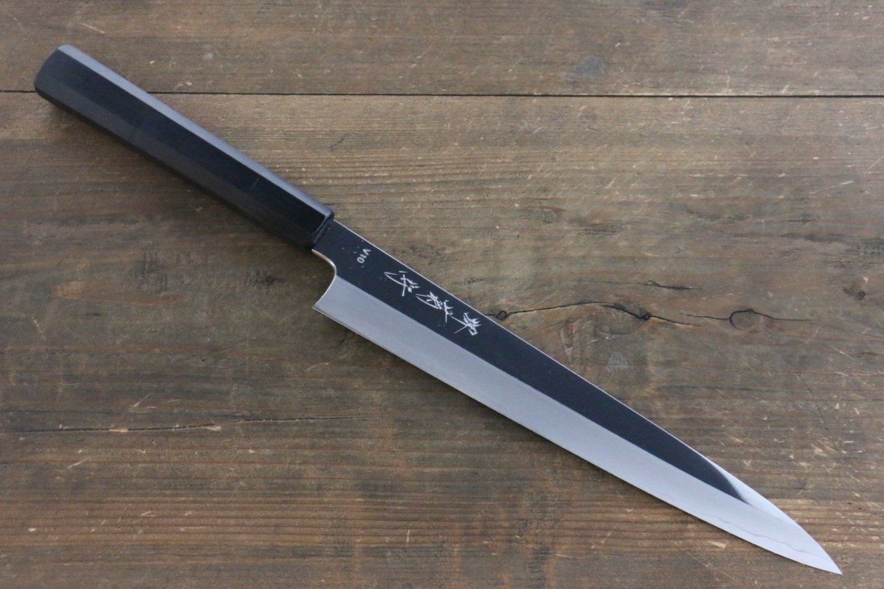 Premium Kikumori VG10 Stainless Steel Sujihiki Japanese Chef Knife 240mm - Mirror Polished Blade with Ebony Wood Handle - Perfect for Slicing Sashimi, Roast Beef & Delicate Proteins