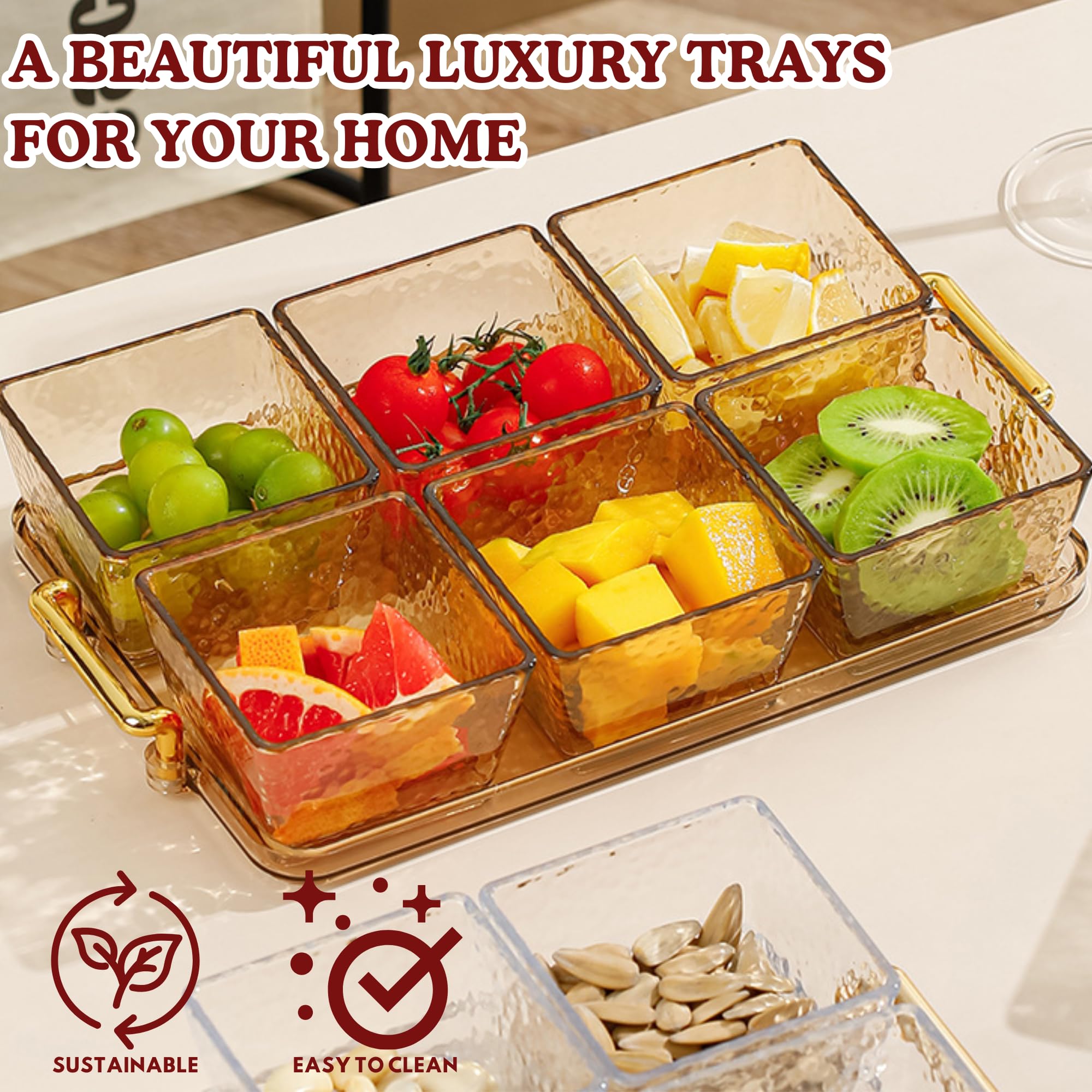 Luxury Serving Tray Set with 6 Bowls & Lid - Elegant Snack & Fruit Platter with Double Handles for Holiday Entertaining | Perfect for Home, Kitchen, Dining Table | Ideal for Parties, Family Gatherings & Hosting Guests