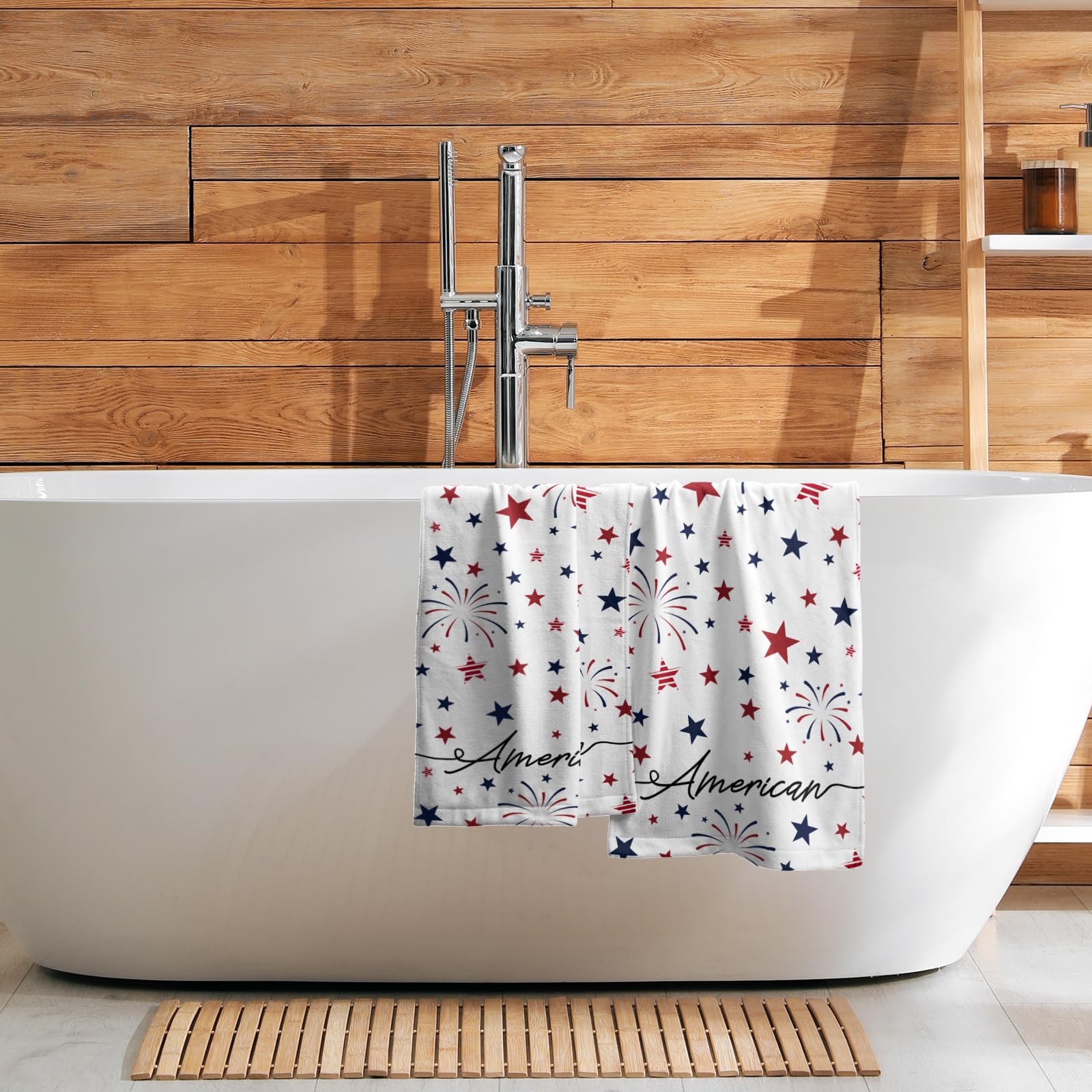 4th of July Hand Towels Set of 2 - Patriotic Red Blue Stars American Flag Microfiber Towels 28x14 Inch | Super Soft, Highly Absorbent Fingertip Towels for Bathroom, Kitchen & Holiday Decor | Perfect for Independence Day, Memorial Day & Summer BBQs
