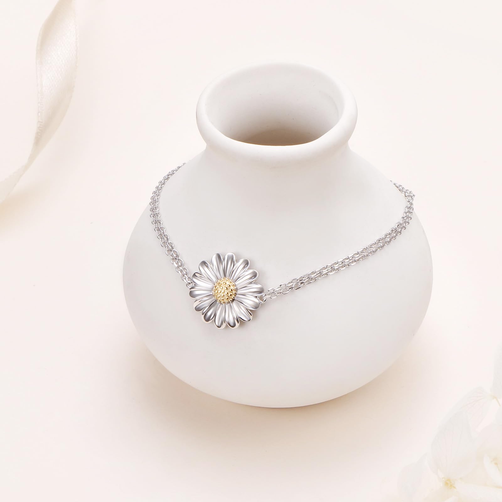 FLYOW 925 Sterling Silver Floral Bracelet for Women | Elegant Flower Design Jewelry | Perfect Birthday Gift for Her | Ideal for Parties, Weddings & Everyday Wear