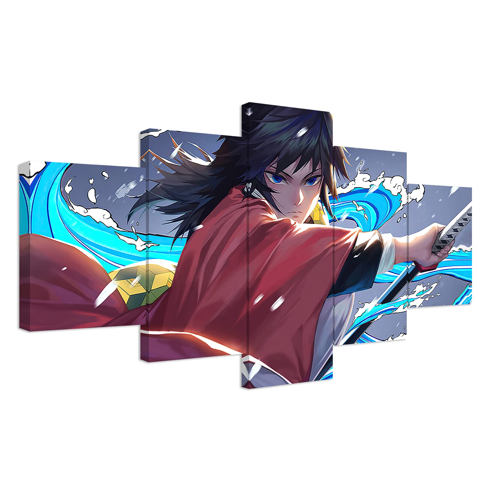 Giyuu Tomioka Anime Canvas Wall Art Print - Framed Demon Slayer Painting for Living Room, Bedroom & Office Decor - Perfect Gift for Anime Fans & Boys (Q-09)