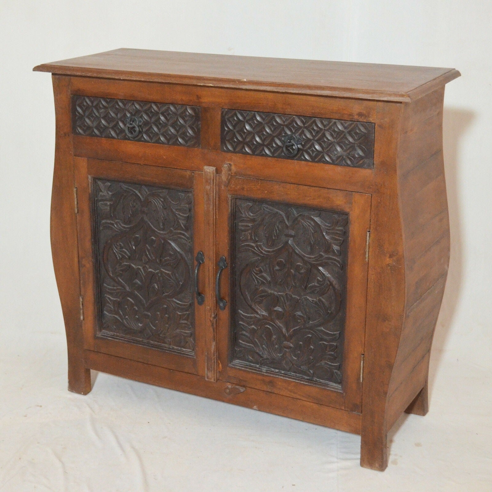 French Colonial Hand Carved Solid Wood Sideboard - Antique Brown Buffet Cabinet for Dining Room, Living Room & Entryway Storage
