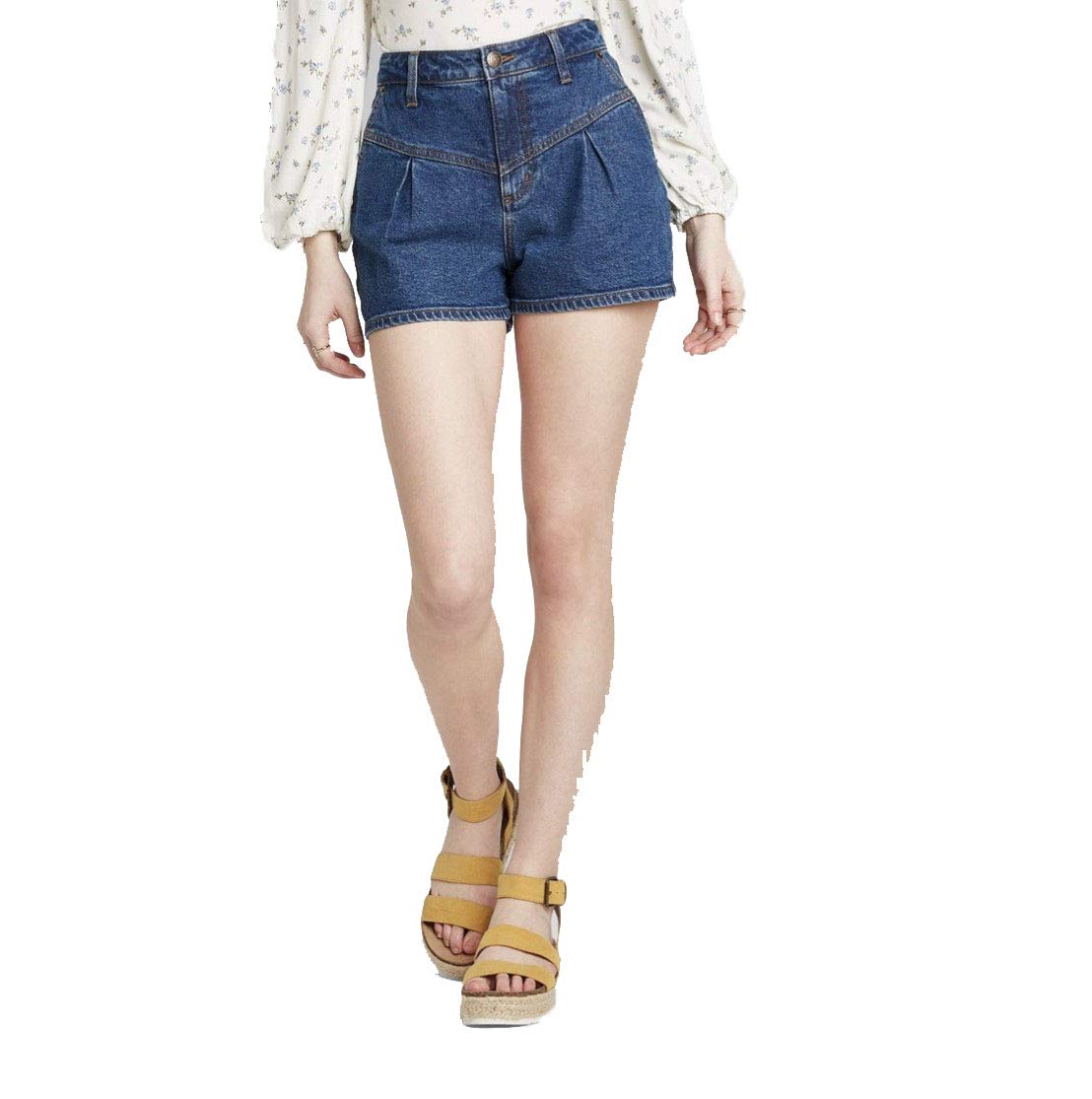 Wild Fable Women's High-Rise Yoke Front Denim Shorts - Medium Wash Distressed Jeans - Perfect for Summer Outfits, Beach Vacations & Casual Wear