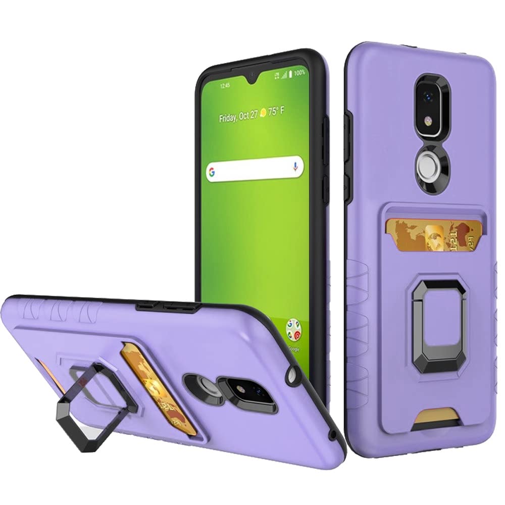 Extreme AT&T Motivate 2 EA211002 (2021) Protective Phone Case with Card Holder, Magnetic Ring Stand, Tempered Glass Screen Protector, Stylus Pen & Pry Tool - Purple | Perfect for Work, Travel & Outdoor Activities