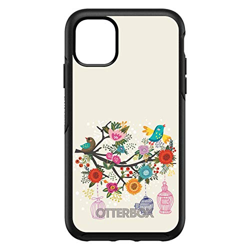 Spring Collection - Floral Birds Teal Red On Black Case