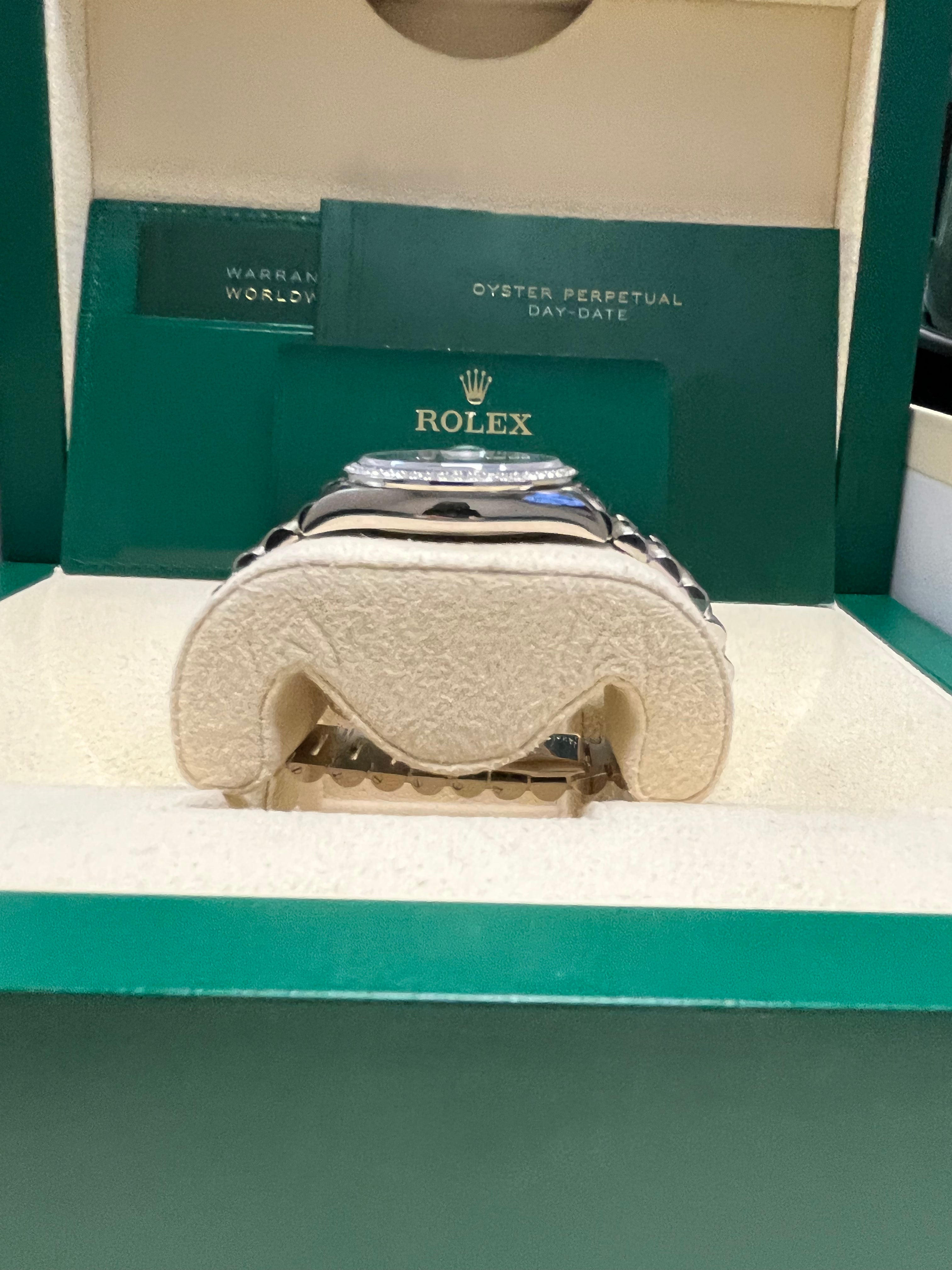Rolex Day Date 36mm Blue Ombre Diamond Bezel White Gold President Bracelet Watch 128349RBR - Luxury Dress Watch for Business & Formal Occasions