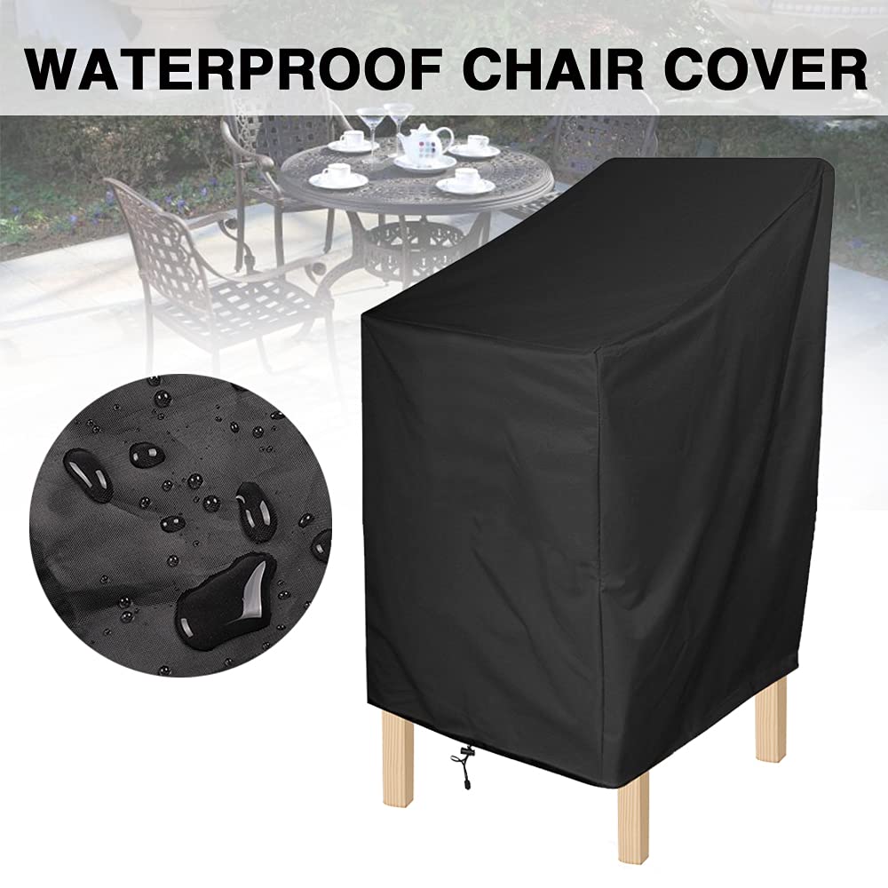 ANMINY Waterproof Outdoor Chair Covers - UV Resistant, Windproof, Stackable Patio Furniture Protector for Barstools, Lawn & Dining Chairs with Storage Bag (Black, Pack of 2) - Perfect for Backyard, Deck, Garden & Poolside Use