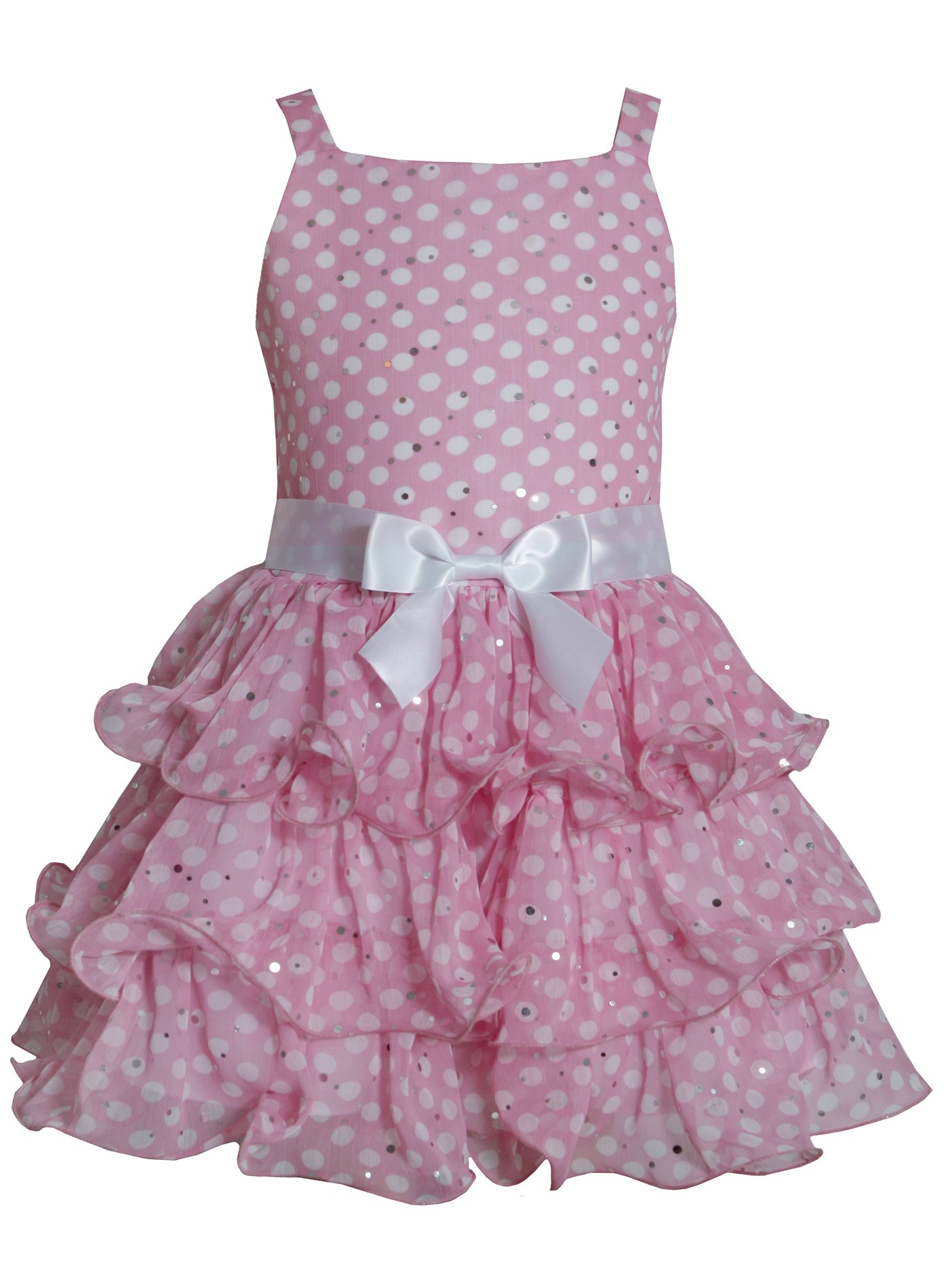 Sparkle Dot Curvy Wire Tier Chiffon Dress for Little Girls 2T-6X | Pink & White Party Dress for Birthday, Pageant, Flower Girl & Special Occasions