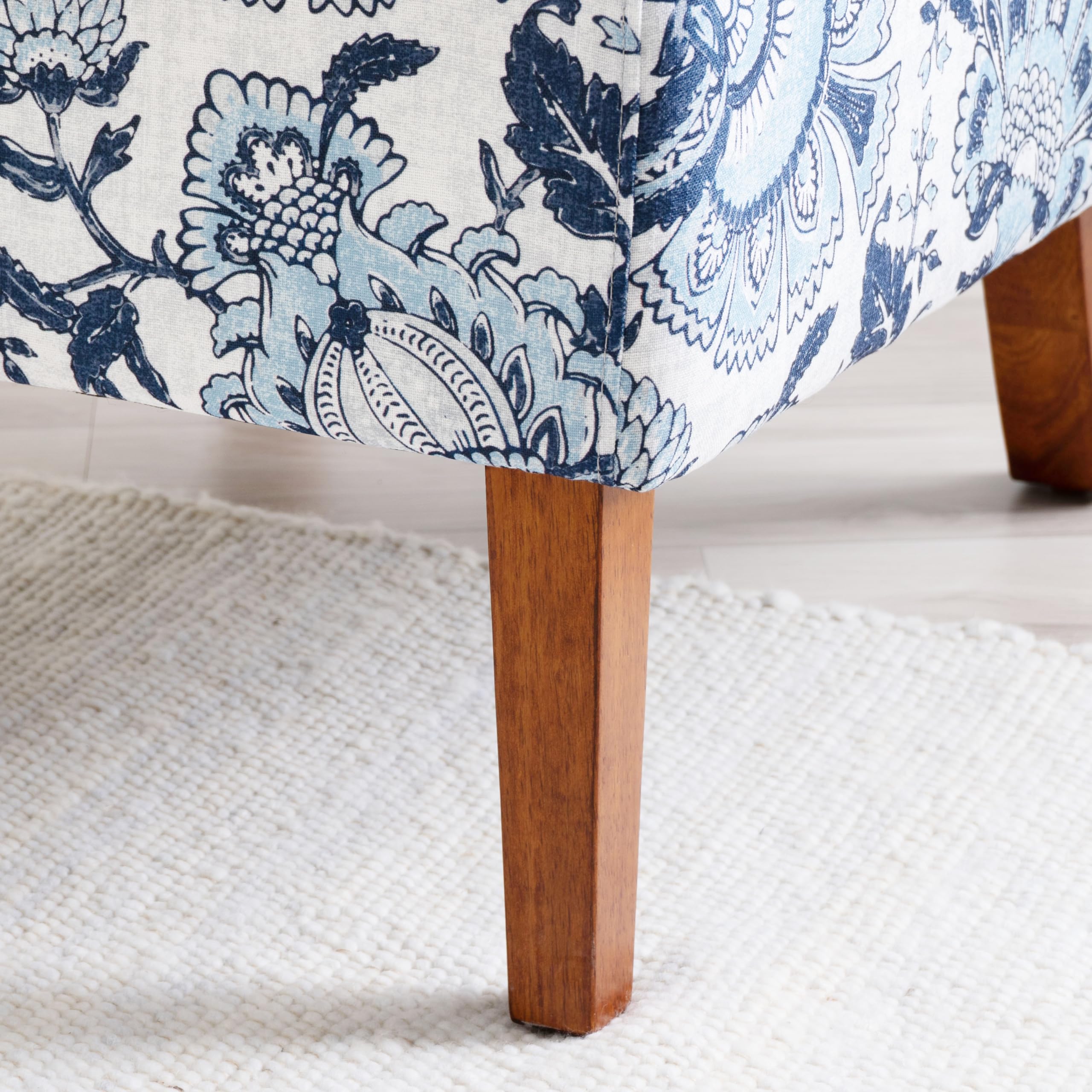 Linon Lily Blue and White Floral Paisley Upholstered Accent Chair - Stylish Home Decor for Living Room, Bedroom & Office - Perfect Reading Chair and Lounge Seating