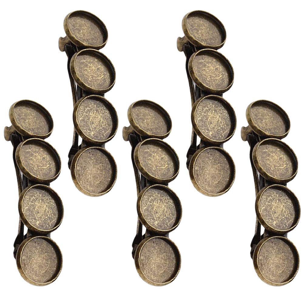EXCLUZO 5-Piece DIY Round Base Plate Hair Clips - Elegant Women's Barrettes & Headdress Accessories for 12mm Gemstone Settings (Patina Finish) - Perfect for Weddings, Parties & DIY Hair Decorations