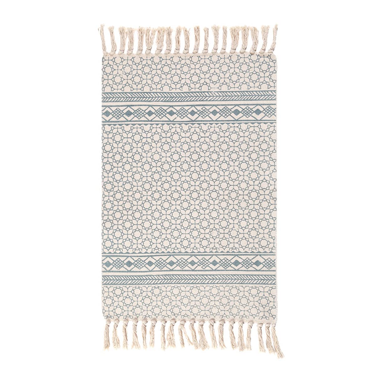 Stylish Cotton Boho Rug with Non-Slip Rug Pad | 23.6’x35.4’ Printed Bohemian Runner with Tassels | Perfect for Bathroom, Kitchen, Bedroom & Entryway | Soft & Durable Home Decor for Boho Chic Style