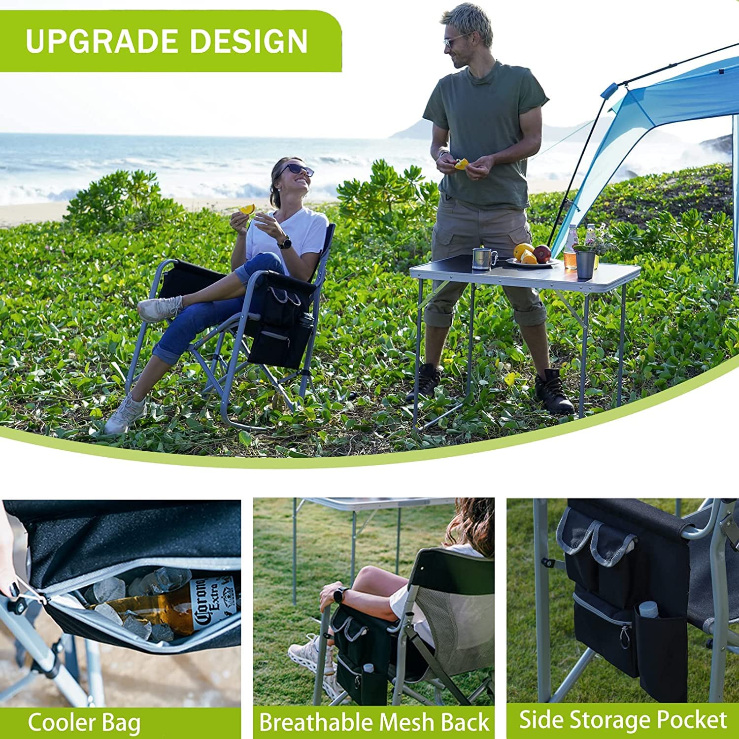 FUNDANGO Portable Folding Rocking Chair for Adults - Lightweight Outdoor Camping Chair for Beach, Travel, Picnic, Patio & Backyard Relaxation (BlackGrey) - Perfect for Camping Trips, Beach Lounging & Outdoor Gatherings