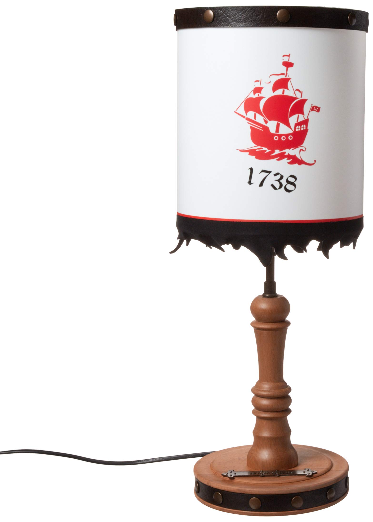 Vintage Pirate Table Lamp - Handcrafted Brown Wooden Desk Light for Home Office, Kids Room & Nautical Decor