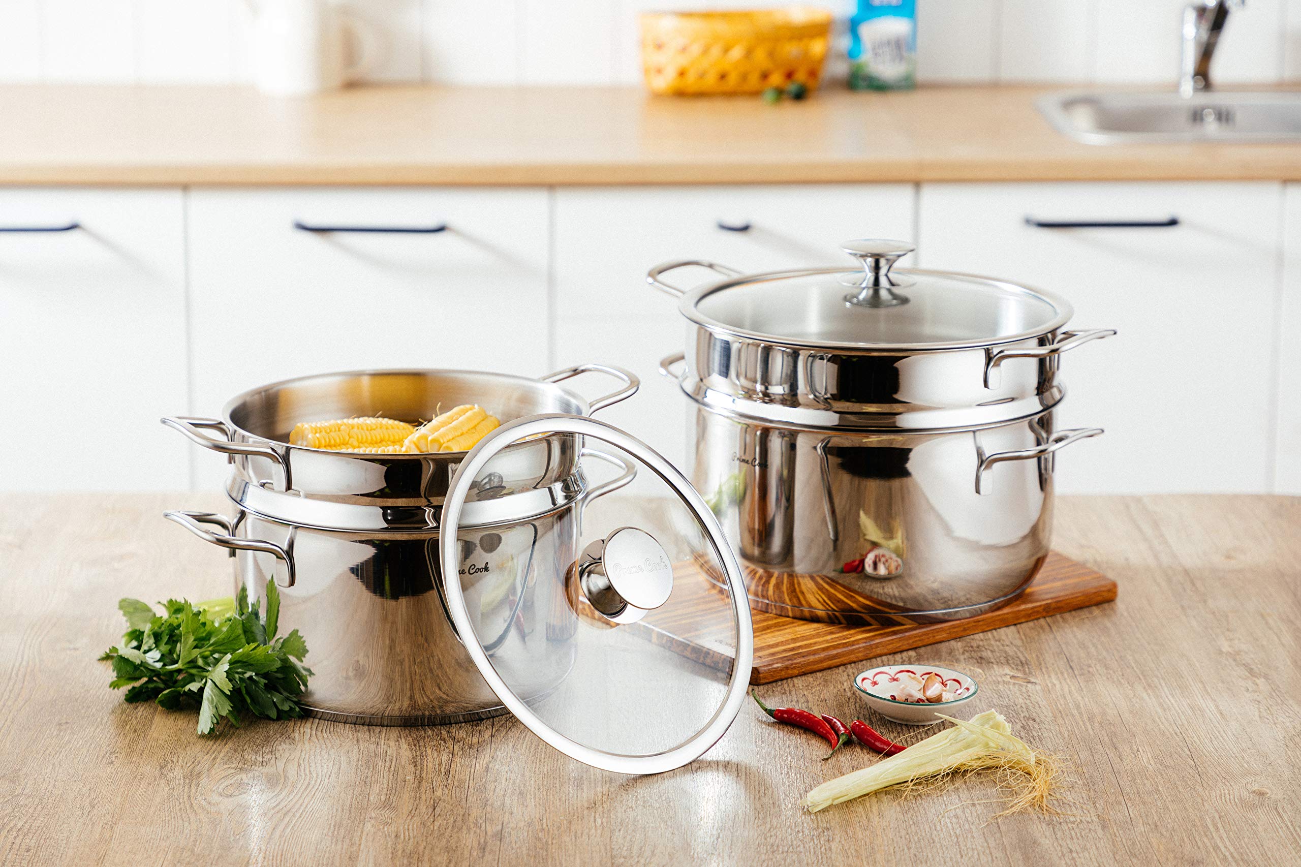 6.4 QT Stainless Steel #304 Stock Pot with Steamer Insert - Professional Cooking Pot for Soups, Stews & Vegetables - Perfect for Home Kitchens & Restaurants