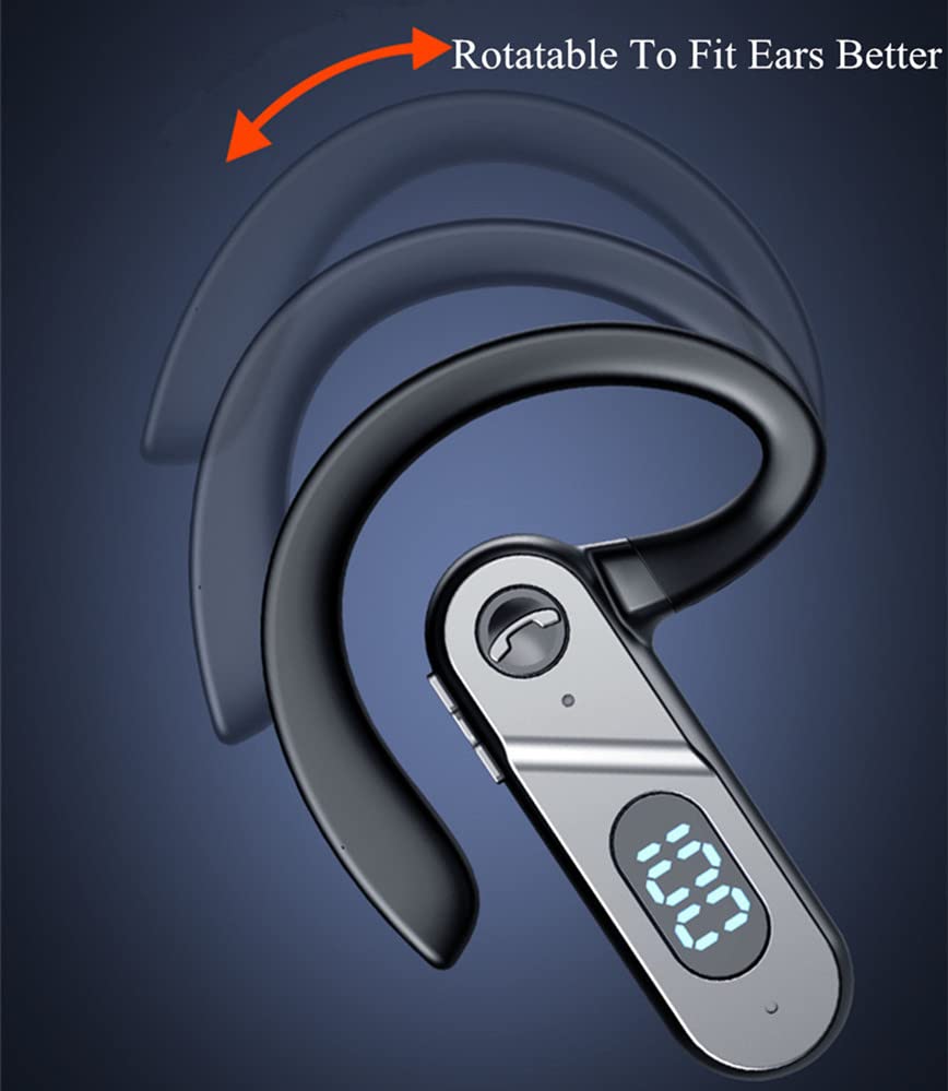 Wireless Bluetooth Headset with Voice Control - Single Ear Hands-Free Earpiece for Cell Phone, Computer, Laptop - Ideal for Drivers, Truckers & Office Workers - Perfect for Calls, Online Meetings & Long-Distance Driving