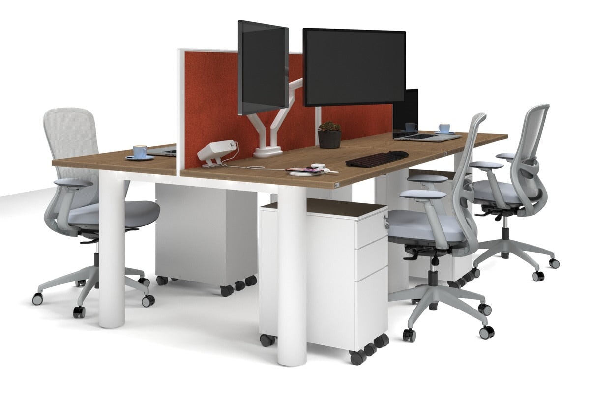 4-Person Quadro Cylinder Leg Office Workstation Desk [1400L x 700W] - Modern Collaborative Workspace Solution for Team Projects & Open Office Layouts